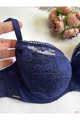 Мереживний бюстгальтер на тонкому поролоні Lanny Mode 11730 синій